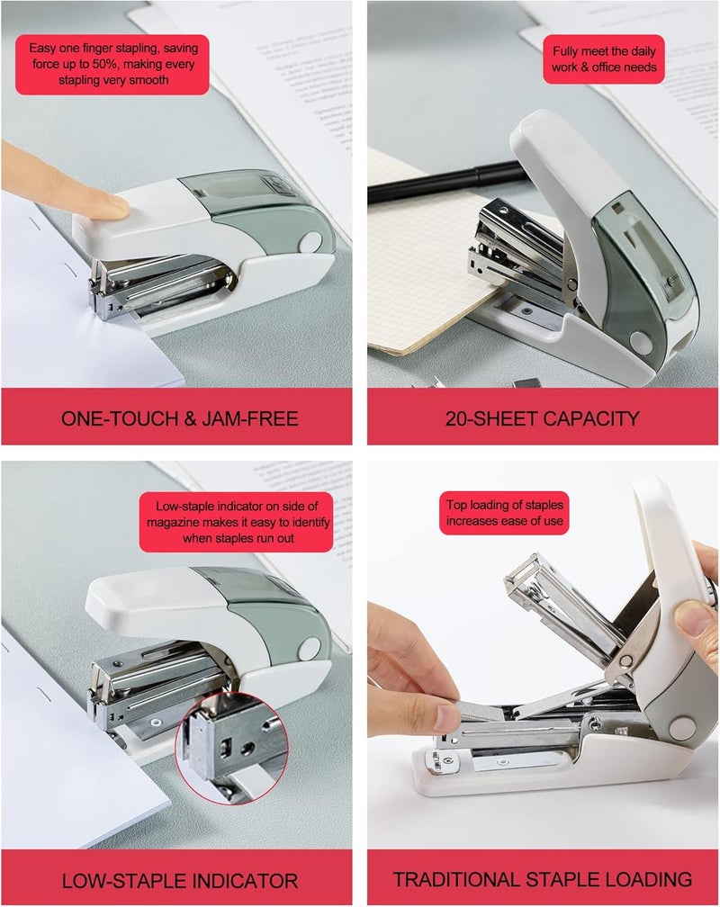 PAPERPAL Effortless Standard Stapler Set, 20 Sheet Capacity, Half Strip with Built-in Staples Storage, Includes 1000 pcs 1/4“ Staples & A Staple Remover, for Office, School & Personal Use, White - Image 4